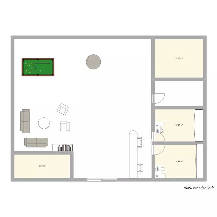 hall. Plan de 4 Pièces et 42 m²