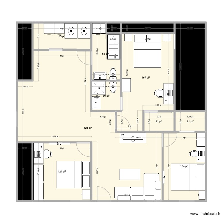 615. Plan de 14 pièces et 109 m2