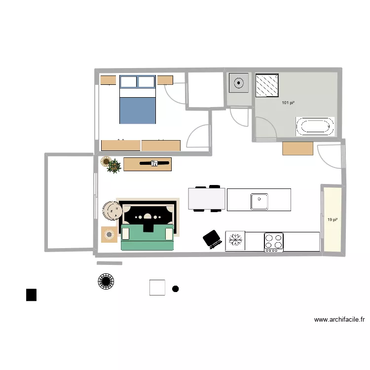 Huguette. Plan de 2 et 11 m² Huguette. Plan de 2 et 11 m²