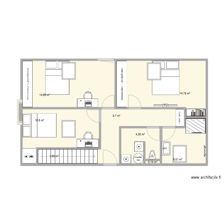 etage definitif. Plan de 8 pièces et 61 m2