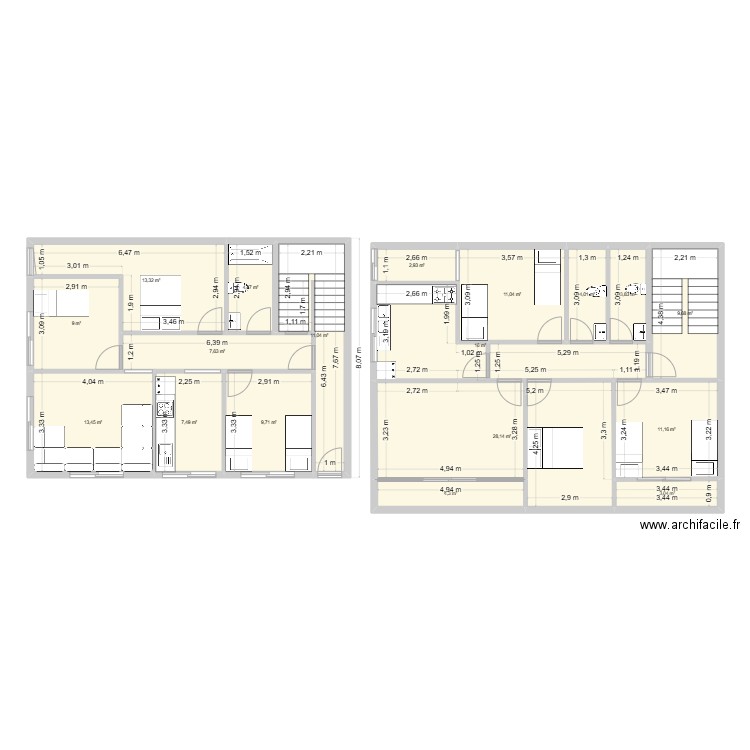 waha. Plan de 18 pièces et 170 m2