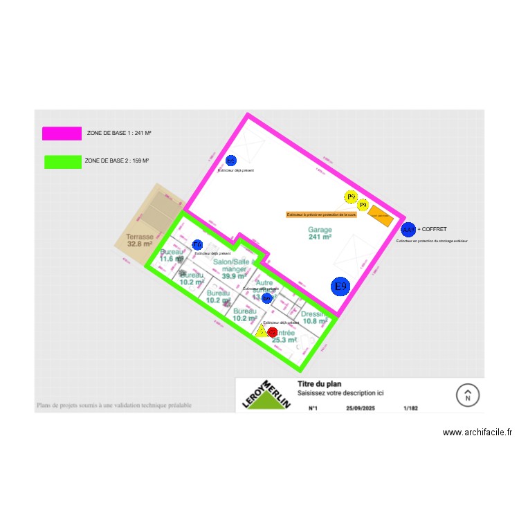 Daniel Moquet. Plan de 2 pièces et 102 m2