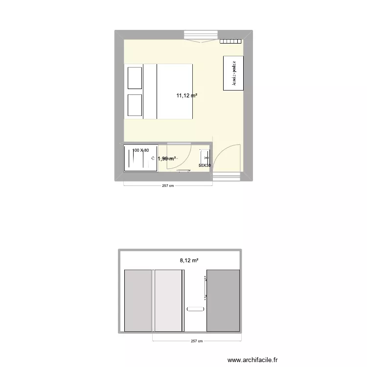 SDB petite chambre 2. Plan de 
