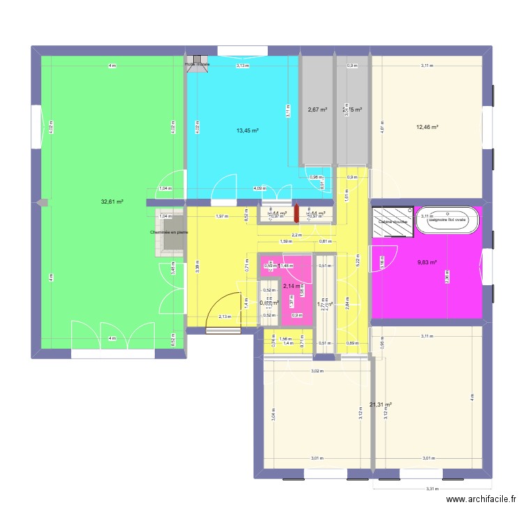 Maisonv1. Plan de 13 pièces et 114 m2