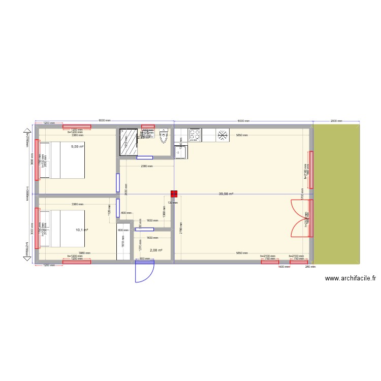Barn 1. Plan de 6 pièces et 75 m2