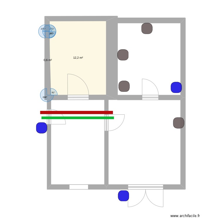 appartement en bas . Plan de 2 pièces et 13 m2