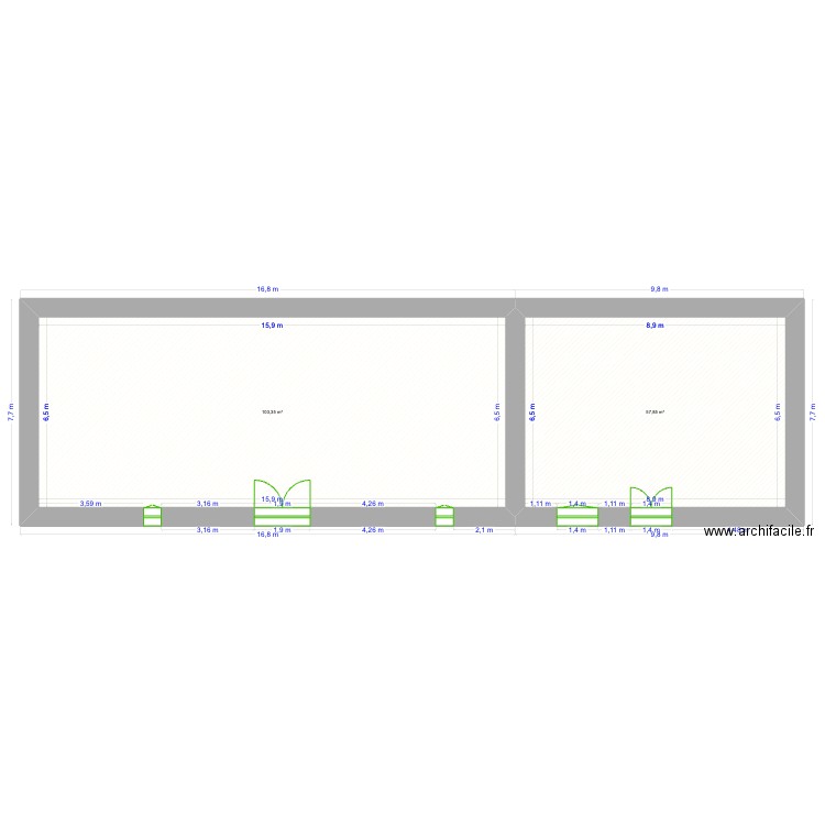Rez de chaussée - Ecurie. Plan de 2 pièces et 161 m2