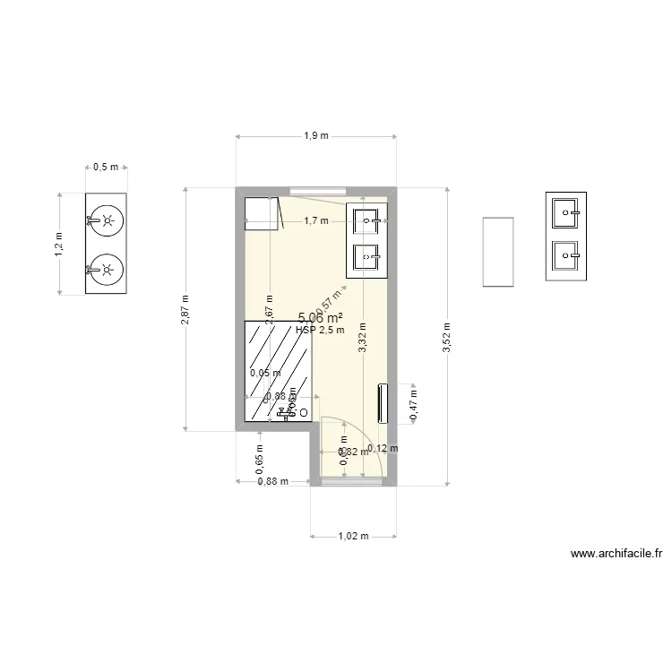 salle de bain 90. Plan de 