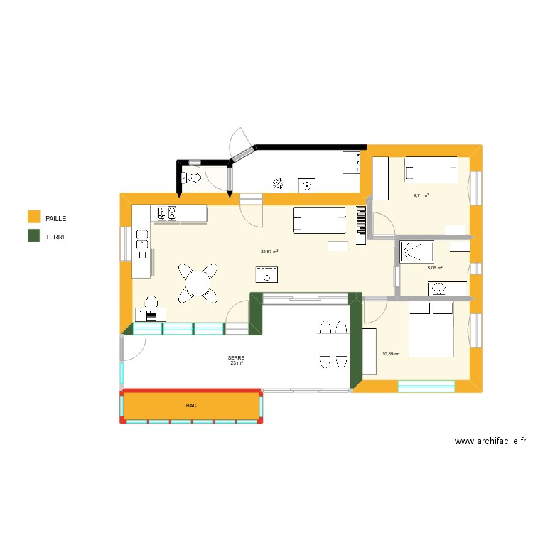 La Cout définitif. Plan de 6 pièces et 65 m2