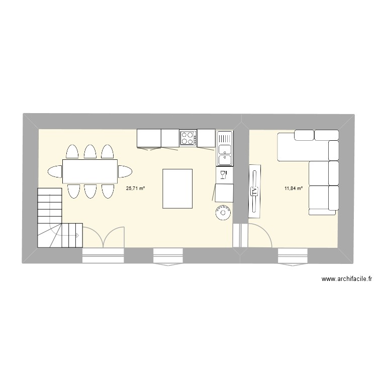joly rdc. Plan de 2 pièces et 38 m2