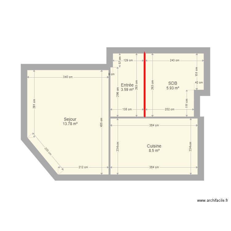 LOUVEAU. Plan de 4 pièces et 32 m2