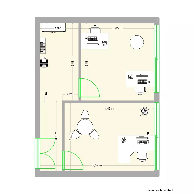 Bureau RH V1. Plan de 2  et 41 m²