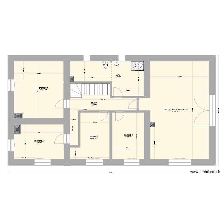 Belverne étage. Plan de 7 pièces et 150 m2