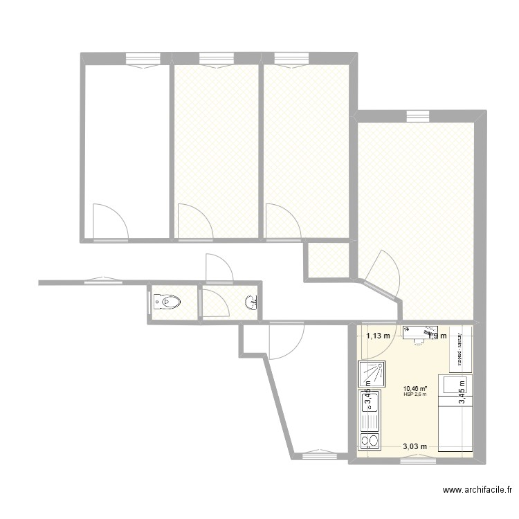 140. Plan de 8 pièces et 58 m2