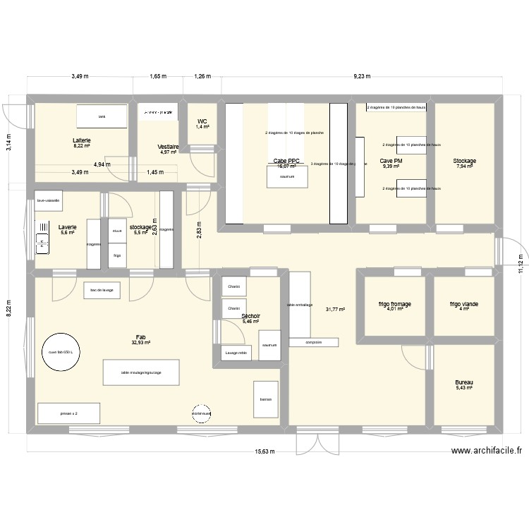 Fromagerie V3. Plan de 14 pièces et 143 m2