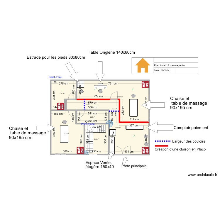 Plans local manque mesure . Plan de 6 pièces et 83 m2