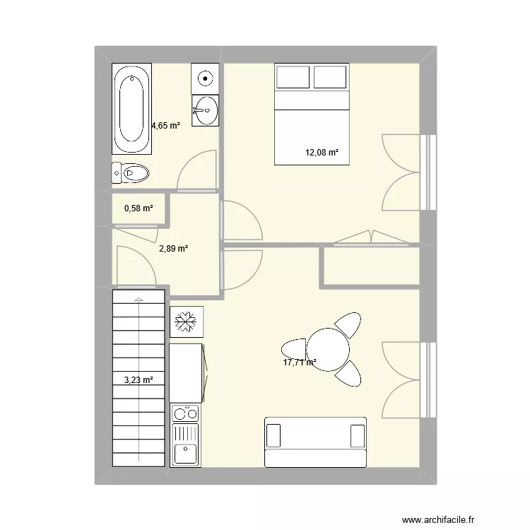 &eacute;tage la perch&eacute;e T2 - Projet 2. Plan de 6  et 41 m²