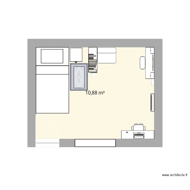 chambre 3. Plan de 1 pièce et 11 m2