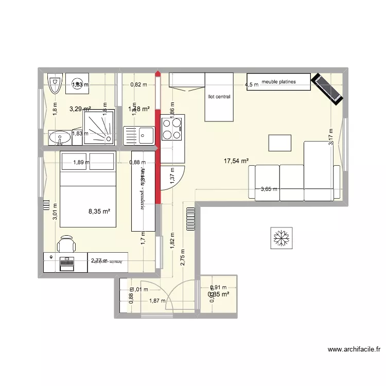 Appartement Alice. Plan de 5  et 32 m²