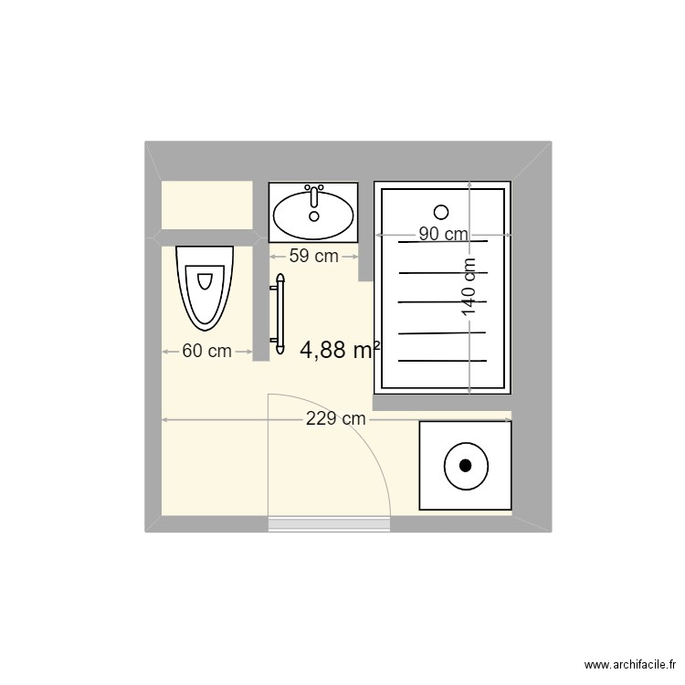 128AF. Plan de 1 pièce et 5 m2