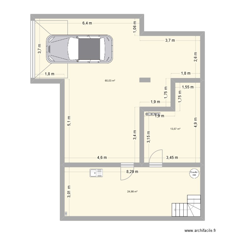 sous sol Saint Mard. Plan de 3 pièces et 99 m2