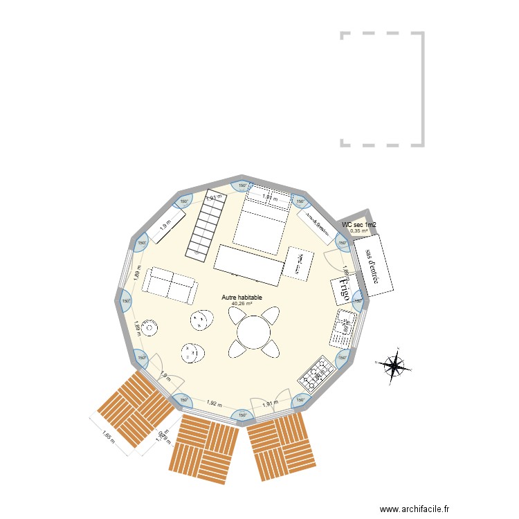 YOURTE 1.1. Plan de 1 pièce et 40 m2