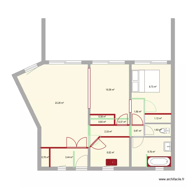 appart valescure avant. Plan de 15  et 66 m²
