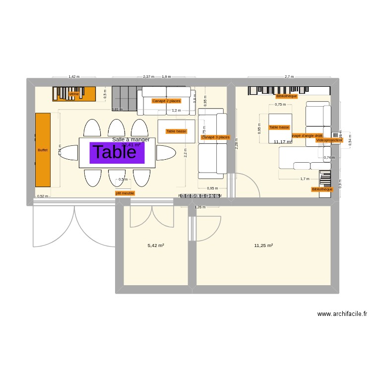 baudelaire. Plan de 4 pièces et 50 m2