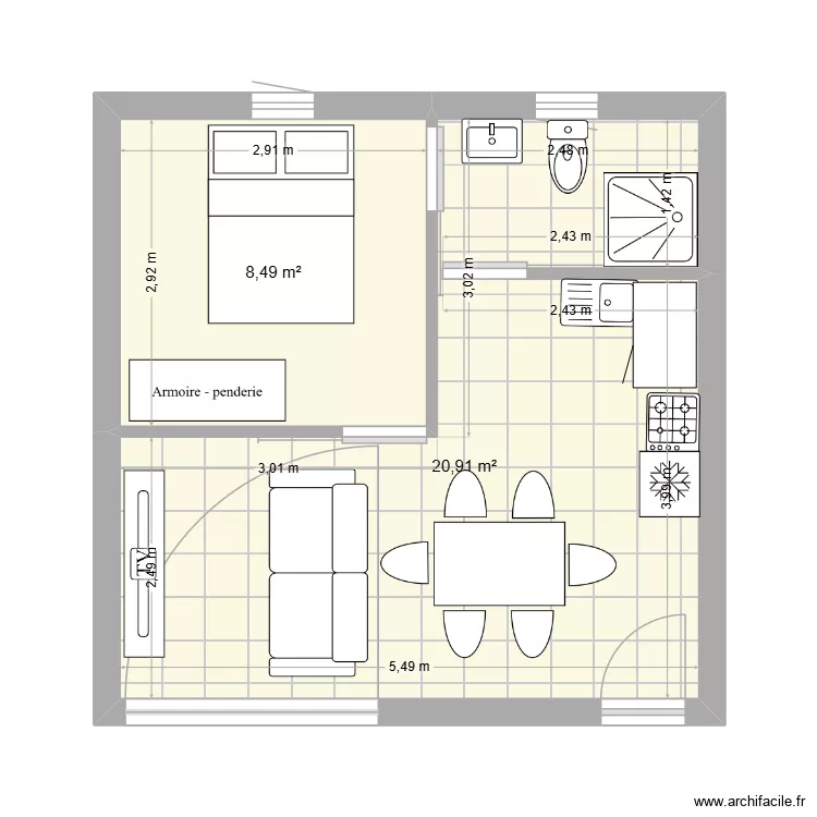 appart hotel congo. Plan de 2  et 29 m²