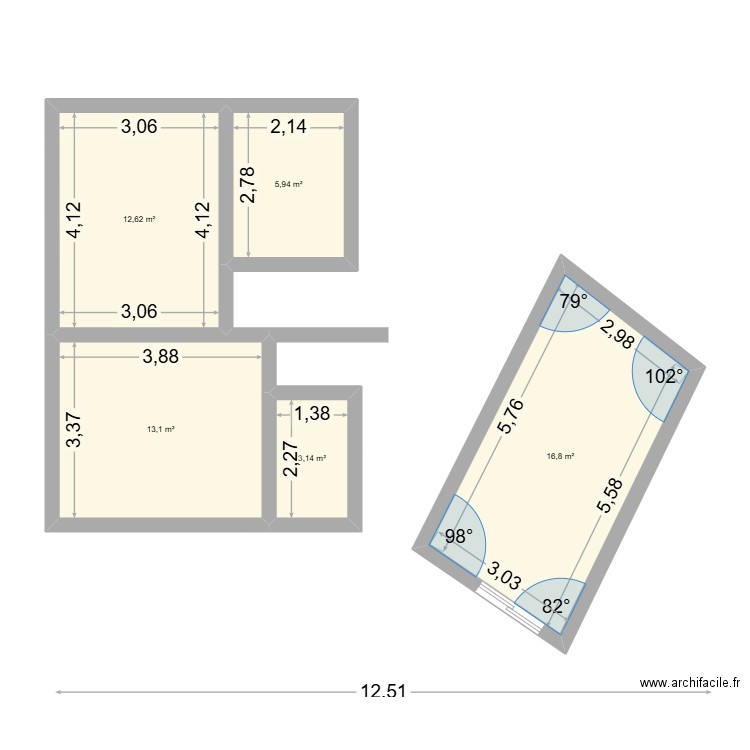 plan 1971. Plan de 5 pièces et 52 m2
