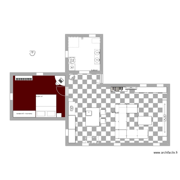 1er Projet. Plan de 2 pièces et 62 m2