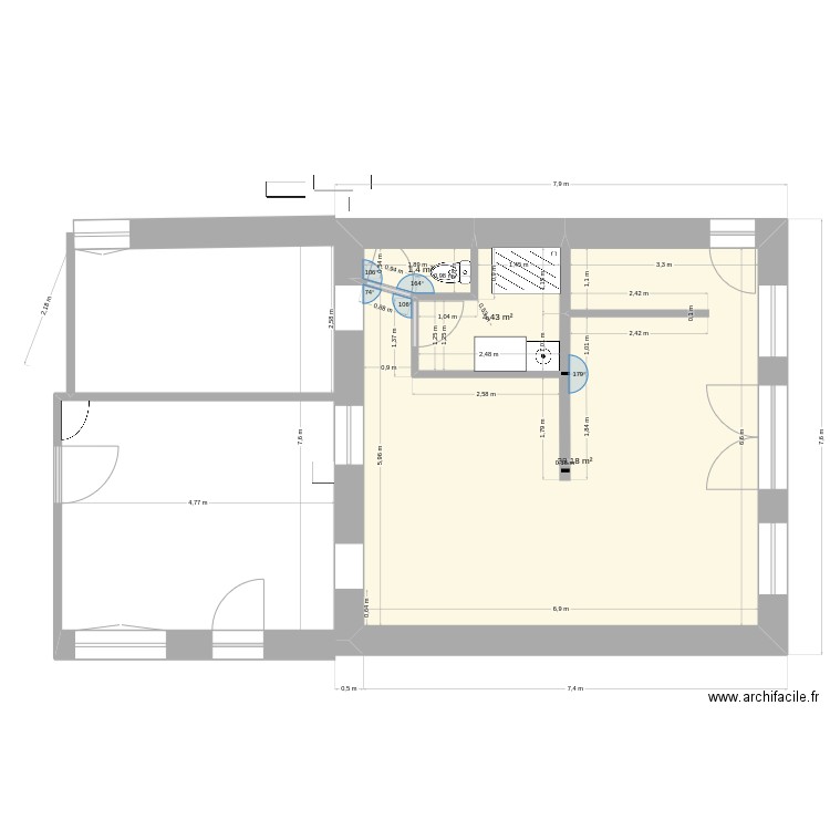 201. Plan de 3 pièces et 44 m2