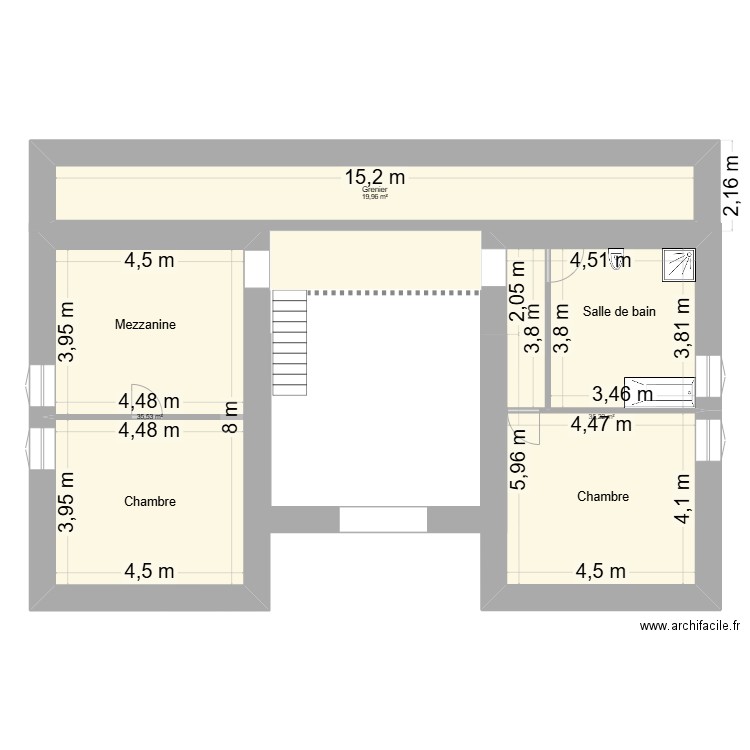 Etage. Plan de 3 pièces et 91 m2