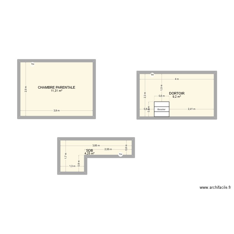 FLAINE-RAS. Plan de 3 pièces et 25 m2
