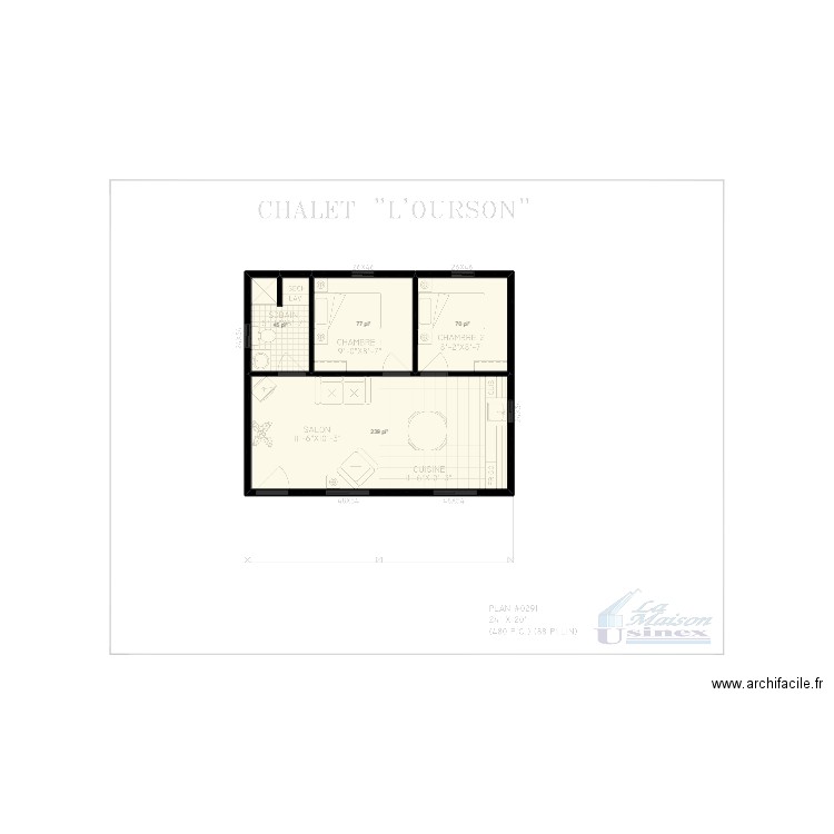 CHALET OURSON 24' X 20' - PLAN VIERGE. Plan de 1 pièce et 41 m2