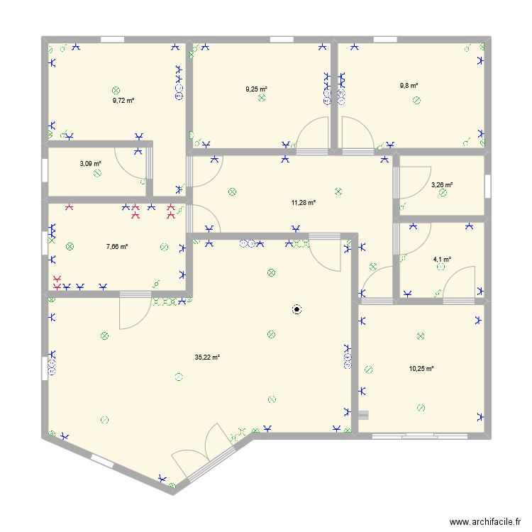 Anjouan Implantation electrique. Plan de 10 pièces et 104 m2