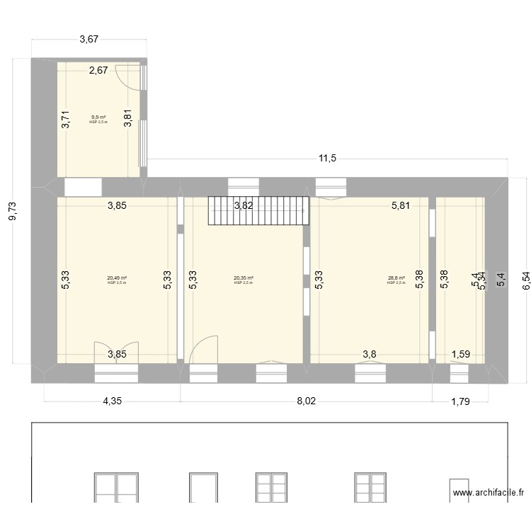 Grange. Plan de 7 pièces et 136 m2