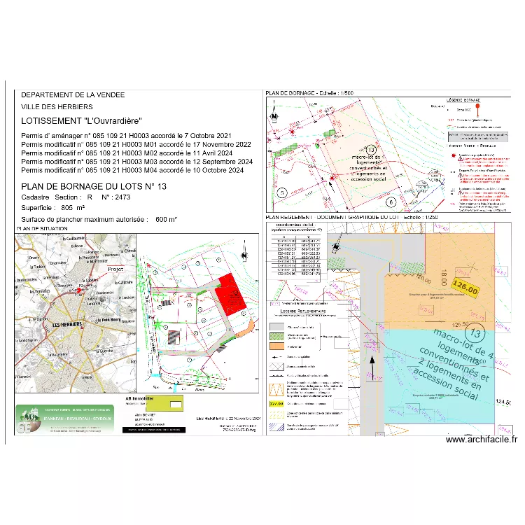 LES HERBIERS - L'Ouvrardière-emprise LLS. Plan de LES HERBIERS - L'Ouvrardière-emprise LLS. Plan de
