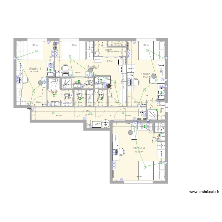 CG RICHELIEU 4WC VF3 ELECTRICITE. Plan de 12 pièces et 77 m2