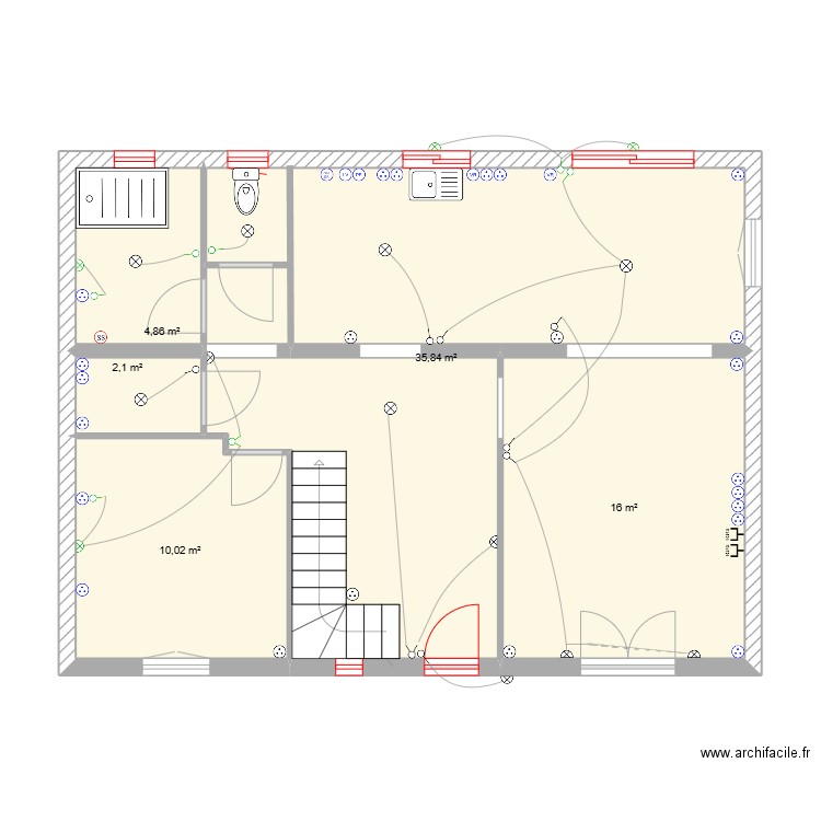 guerledan. Plan de 5 pièces et 69 m2