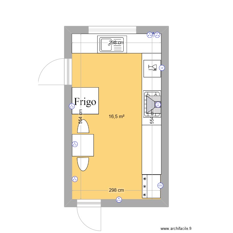 Cuisine Toubab. Plan de 1 pièce et 17 m2