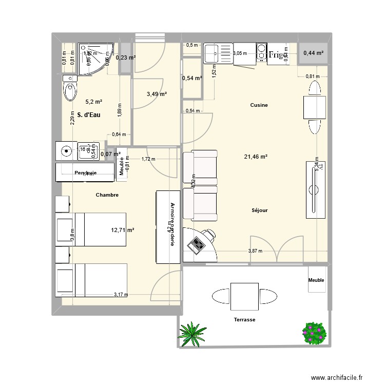 SETE T2 appart 401-02 031. Plan de 8 pièces et 44 m2