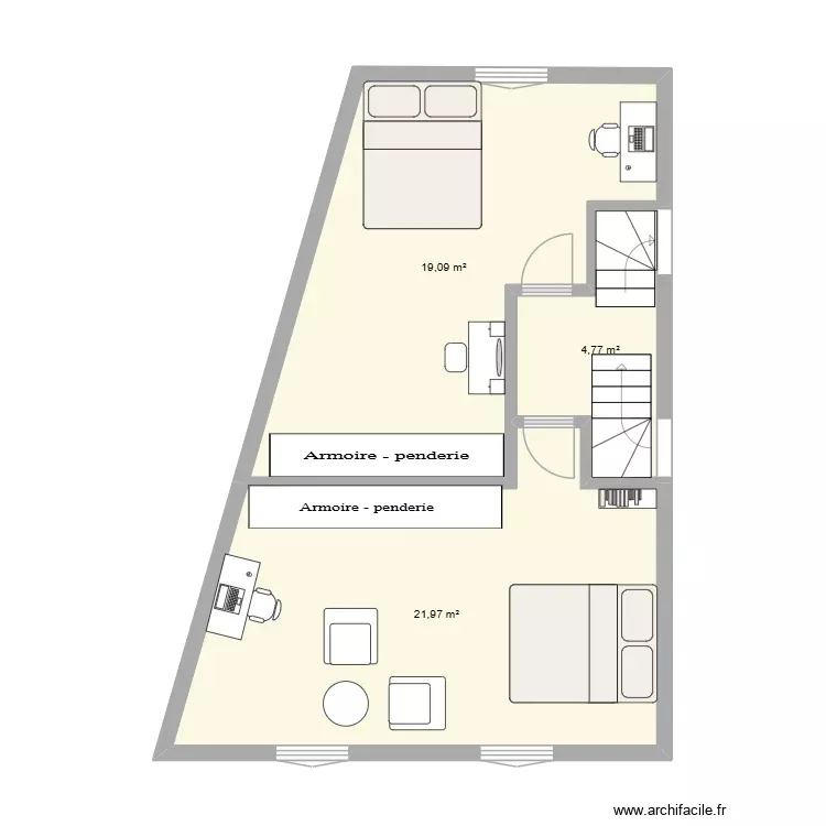 1er etage. Plan de 3 Pièces et 46 m²