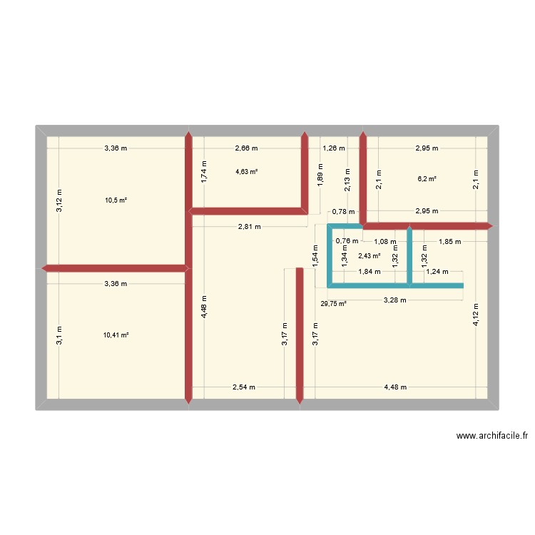 hhjgb. Plan de 6 pièces et 64 m2