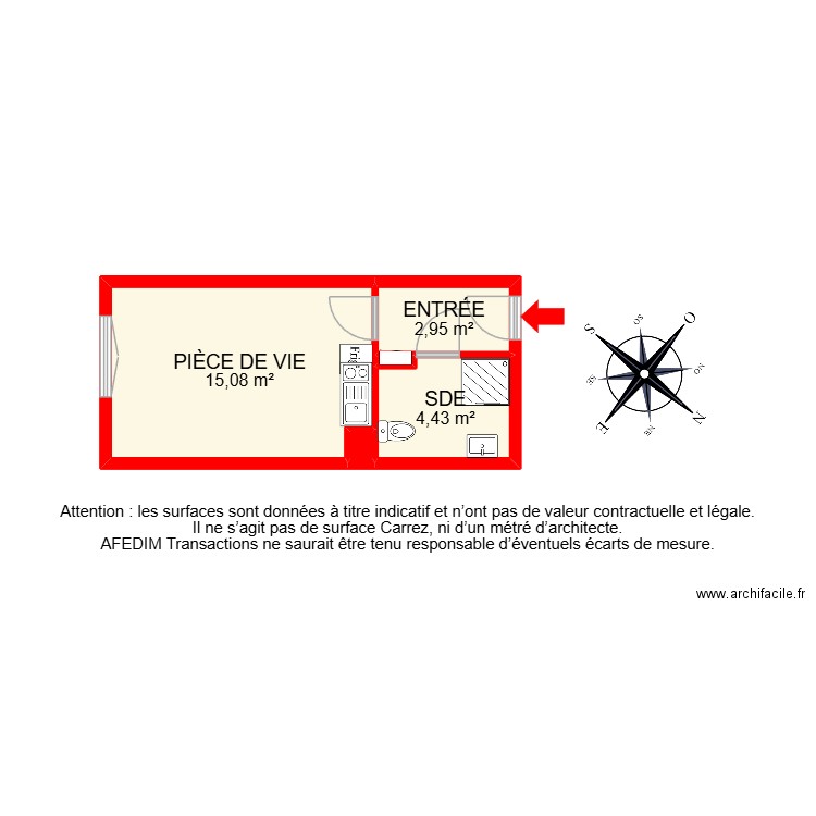 BI 26091. Plan de 5 pièces et 23 m2
