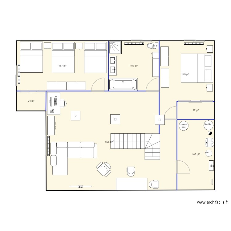 plan de base du sous-sol chalet 2. Plan de 7 pièces et 103 m2