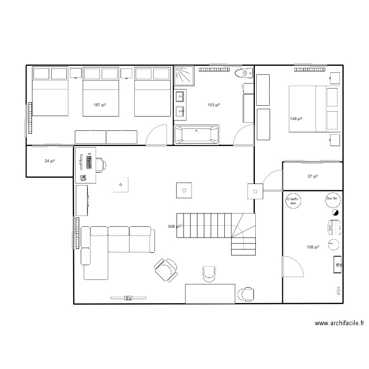 plan de base du sous-sol chalet 2. Plan de 7 pièces et 103 m2