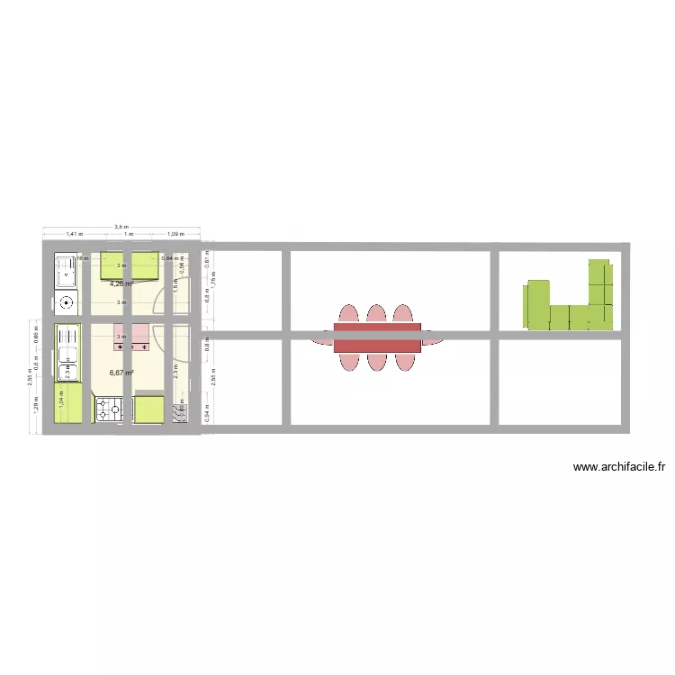 cuisine- buanderie ext&eacute;rieure. Plan de 2  et 11 m²