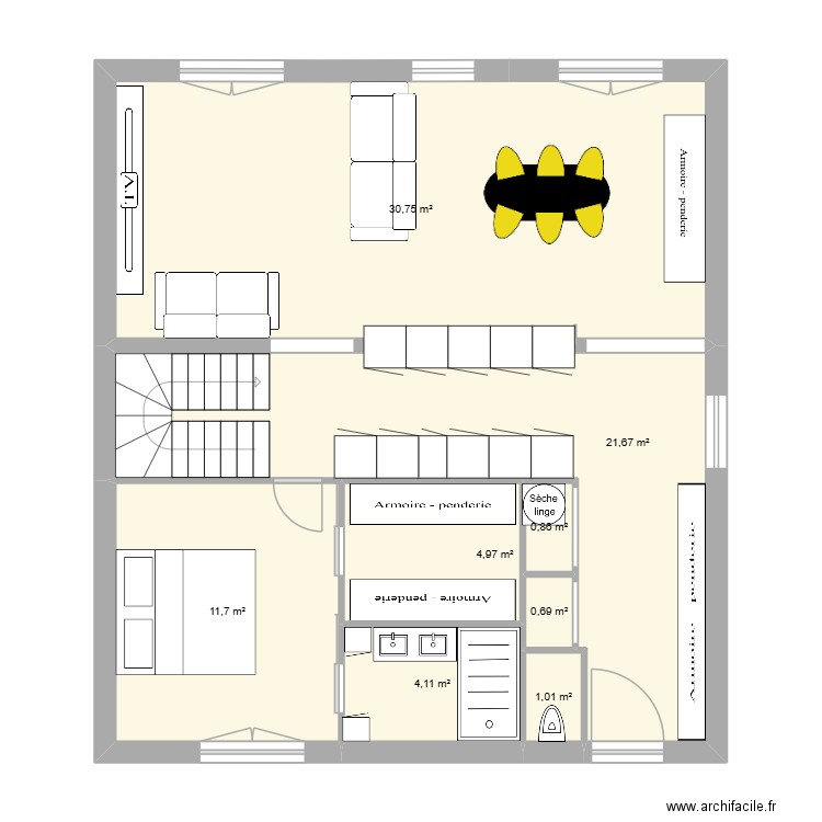 courier 2. Plan de 8 pièces et 76 m2