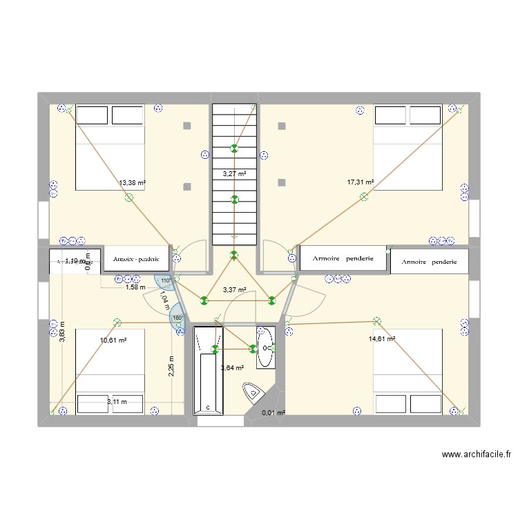 Maison PEUPLIERS - 1er (aménagé). Plan de 8 pièces et 66 m2